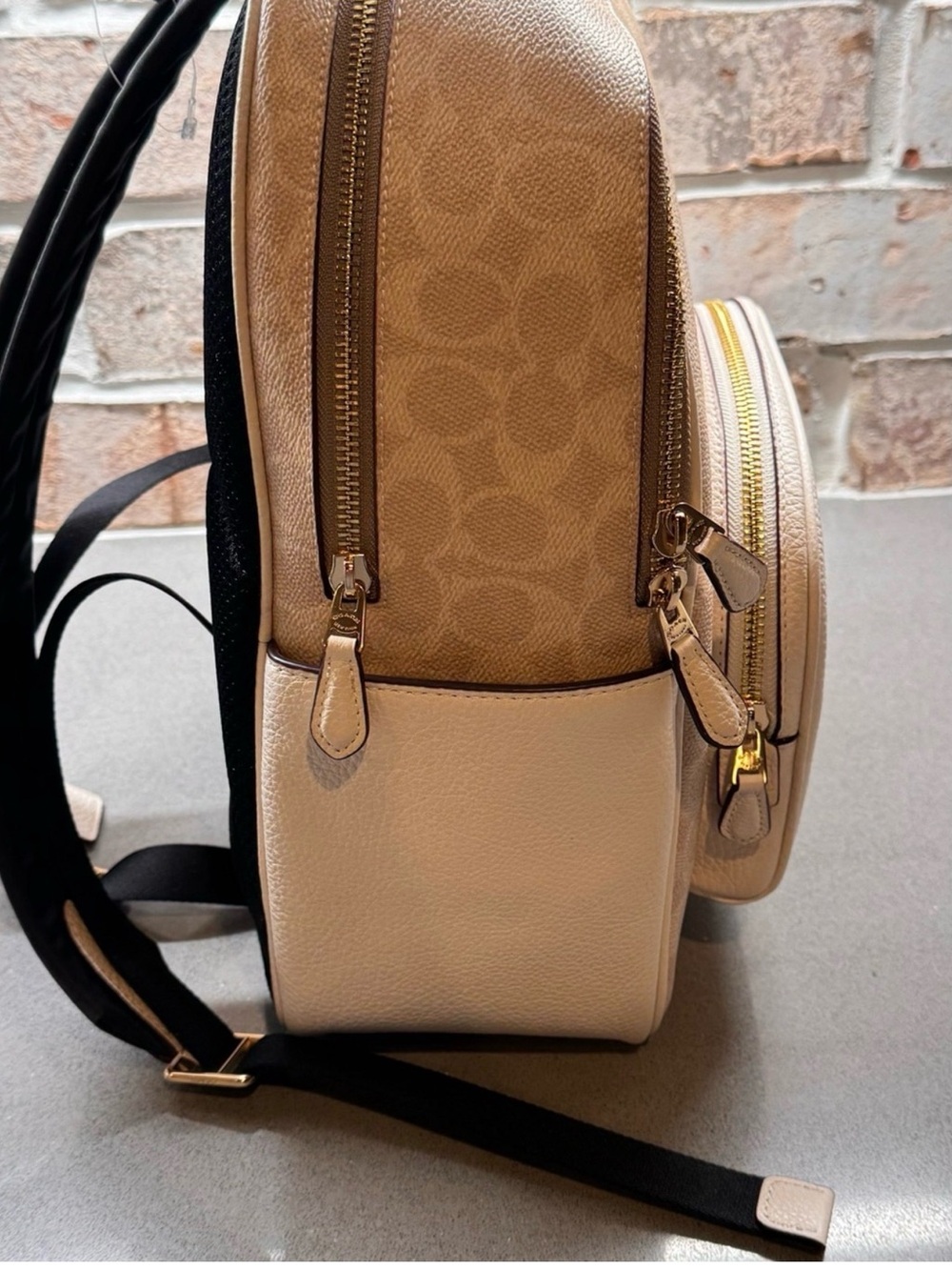 Coach Tan Signature Canvas and Pebbled Leather Backpack